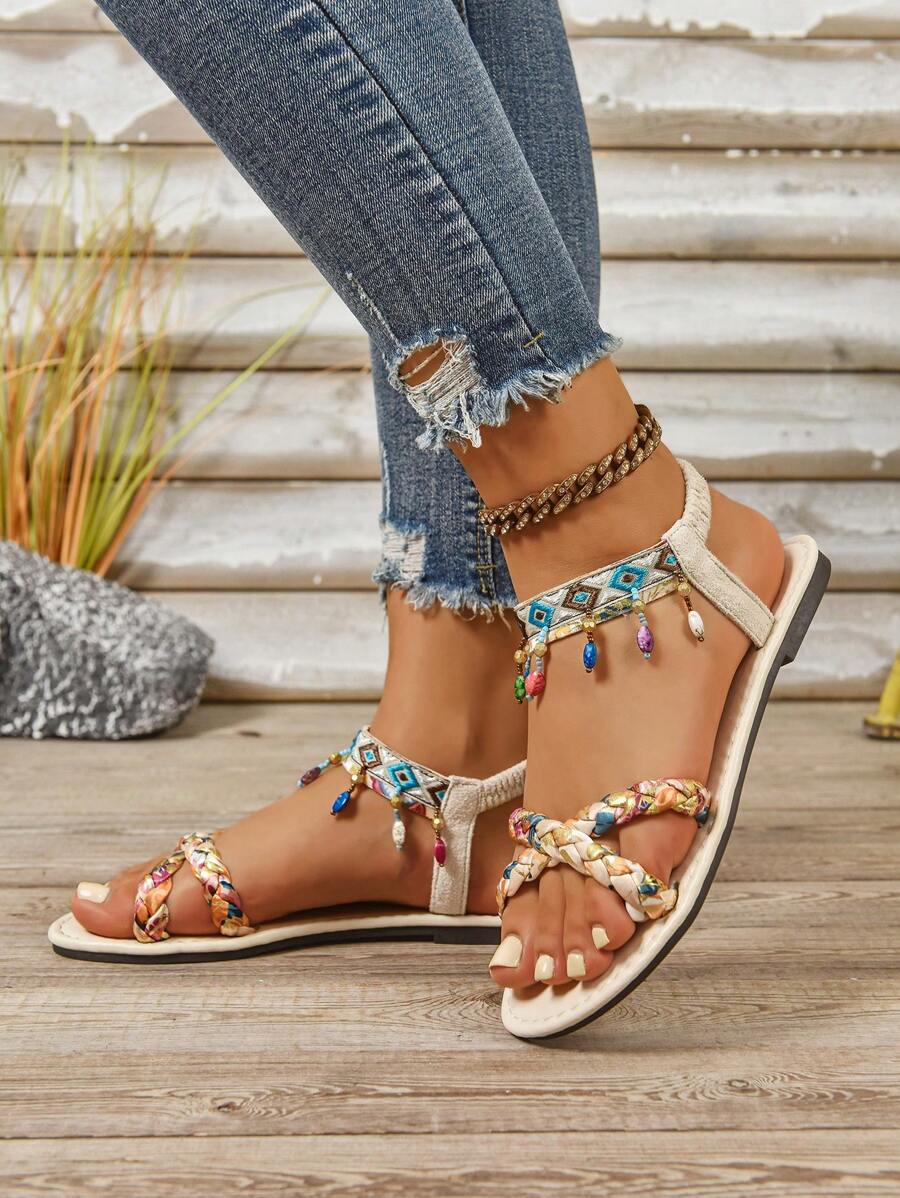 Isaline™ | Sandales Gladiator Bohème à Perles et Semelle Plate