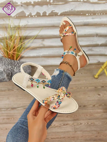 Isaline™ | Sandales Gladiator Bohème à Perles et Semelle Plate