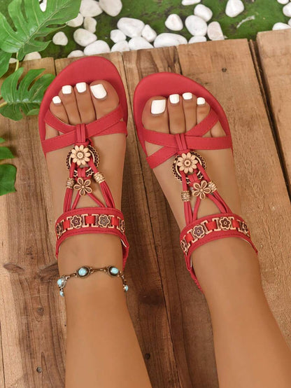 Isaline™ | Sandales Gladiator Bohème à Perles et Semelle Plate