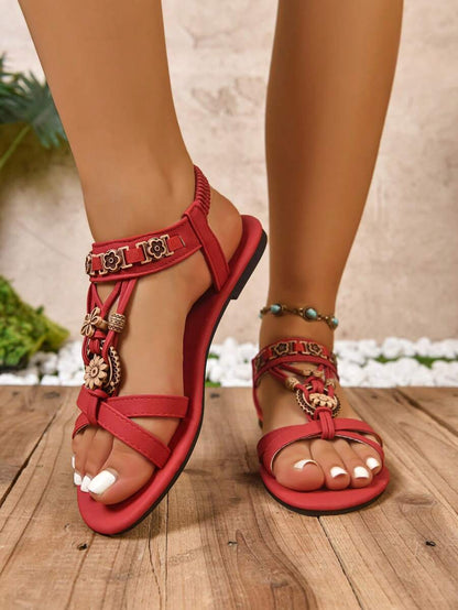 Isaline™ | Sandales Gladiator Bohème à Perles et Semelle Plate
