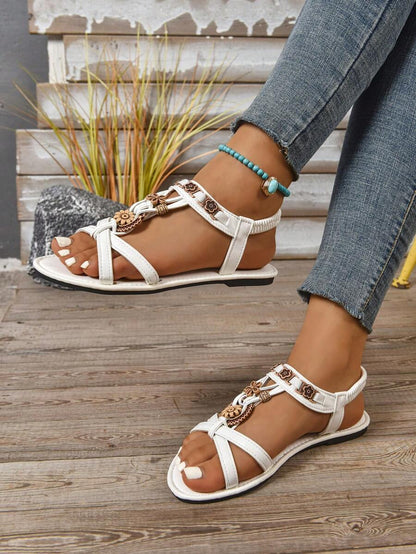 Isaline™ | Sandales Gladiator Bohème à Perles et Semelle Plate
