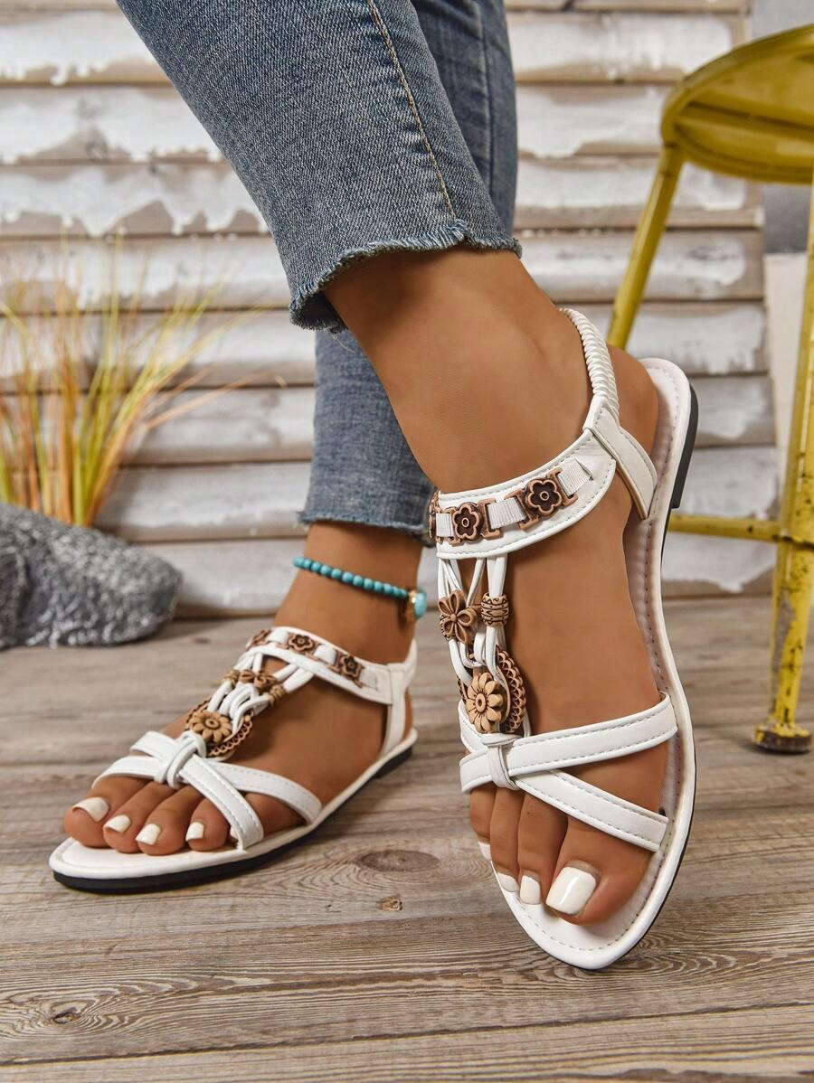 Isaline™ | Sandales Gladiator Bohème à Perles et Semelle Plate