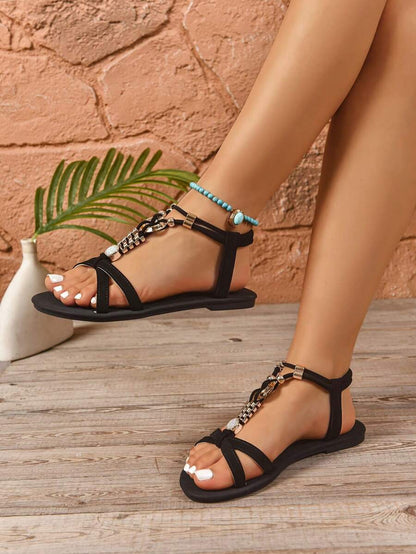 Isaline™ | Sandales Gladiator Bohème à Perles et Semelle Plate