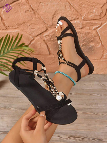 Isaline™ | Sandales Gladiator Bohème à Perles et Semelle Plate