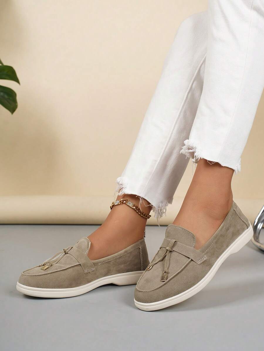 Belize™ | Mocassins casual kaki à franges et boucle décorative