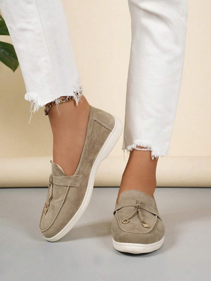 Belize™ | Mocassins casual kaki à franges et boucle décorative