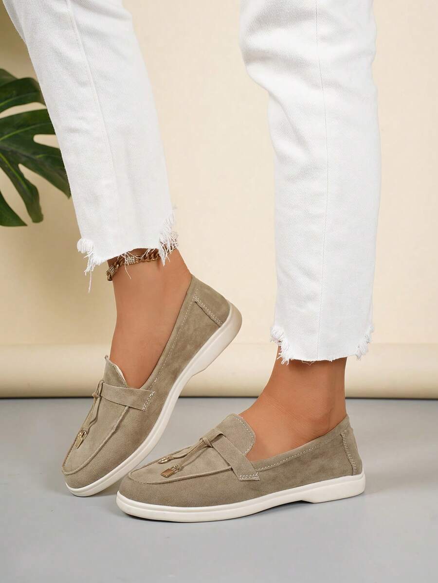 Belize™ | Mocassins casual kaki à franges et boucle décorative