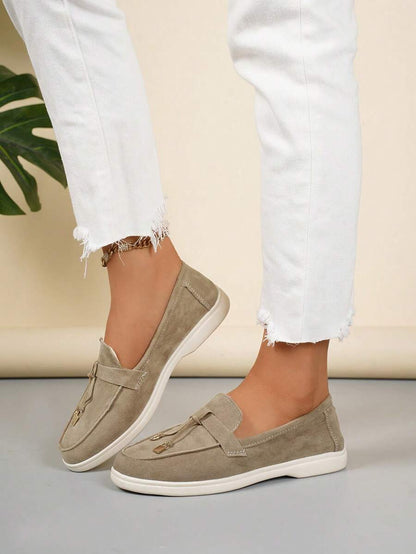 Belize™ | Mocassins casual kaki à franges et boucle décorative