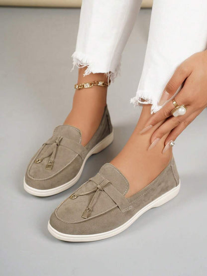 Belize™ | Mocassins casual kaki à franges et boucle décorative