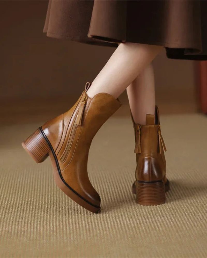 Belle Étoile Nice™ | Garciel – Bottines noires en cuir à talon confort, élégantes et intemporelles