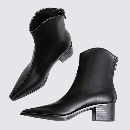 Belle Étoile Nice™ | Bottines Femme Vintage à Bout Pointu – Talon Carré et Fermeture Éclair