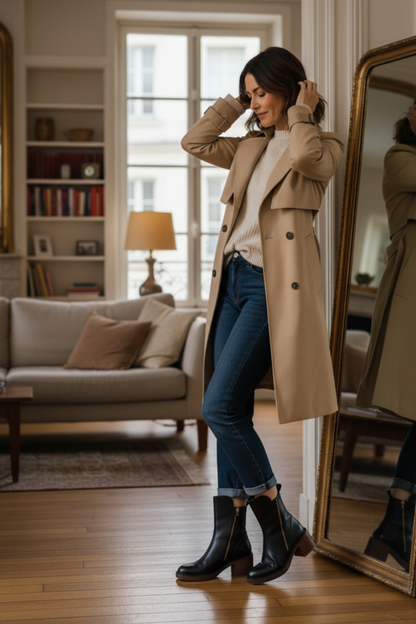 Belle Étoile Nice™ | Garciel – Bottines noires en cuir à talon confort, élégantes et intemporelles