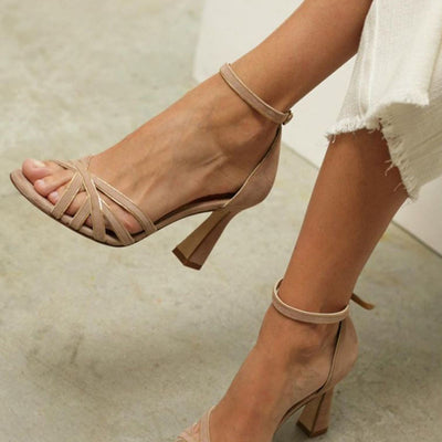 Elviera™ | Sandales patchwork à bout rond et talon fin