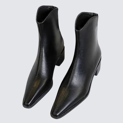 Belle Étoile Nice™ | Bottines Femme Vintage à Bout Pointu – Talon Carré et Fermeture Éclair