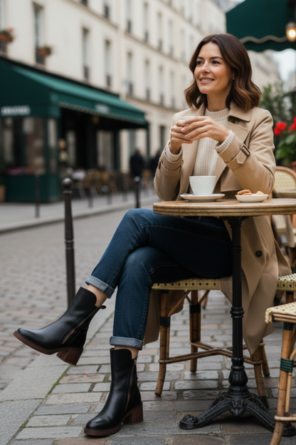 Belle Étoile Nice™ | Garciel – Bottines noires en cuir à talon confort, élégantes et intemporelles