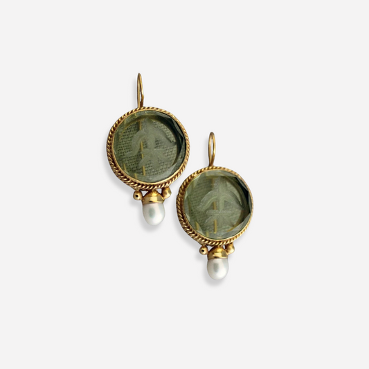 Amélo™ | Boucles d’oreilles vintage avec pierre verte et perle