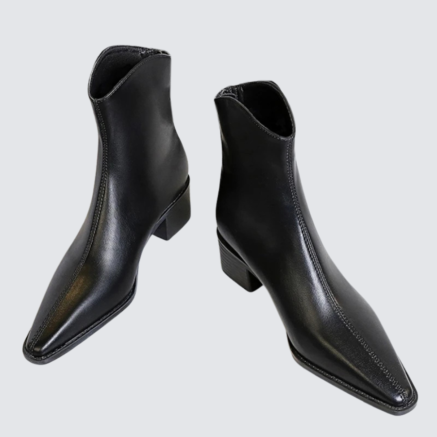 Belle Étoile Nice™ | Bottines Femme Vintage à Bout Pointu – Talon Carré et Fermeture Éclair