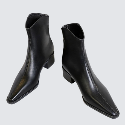Belle Étoile Nice™ | Bottines Femme Vintage à Bout Pointu – Talon Carré et Fermeture Éclair