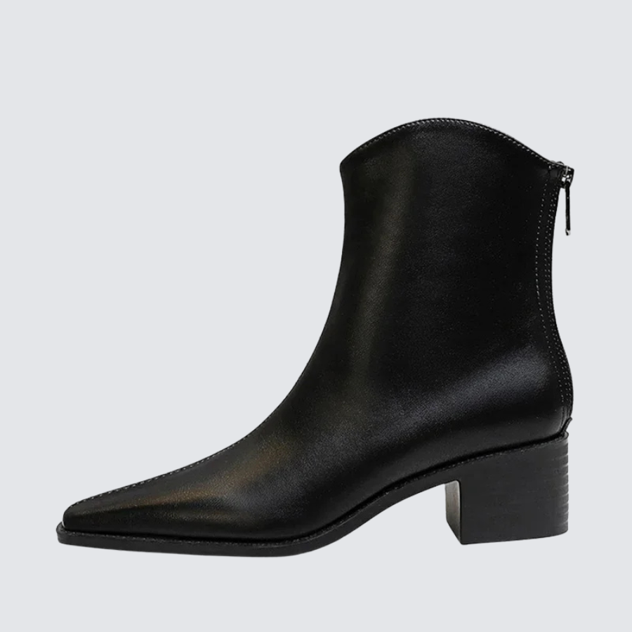 Belle Étoile Nice™ | Bottines Femme Vintage à Bout Pointu – Talon Carré et Fermeture Éclair