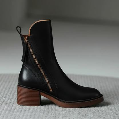 Belle Étoile Nice™ | Garciel – Bottines noires en cuir à talon confort, élégantes et intemporelles