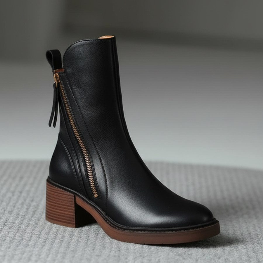 Belle Étoile Nice™ | Garciel – Bottines noires en cuir à talon confort, élégantes et intemporelles
