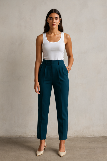 Belle Étoile Nice™ | Pantalon droit taille haute zippé – Élégance vintage