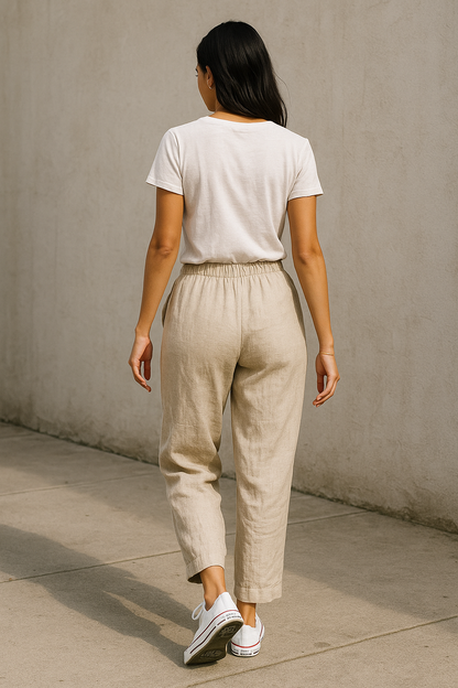 Belle Étoile Nice™ | Pantalon automnal coton – taille élastique & cordon, casual chic