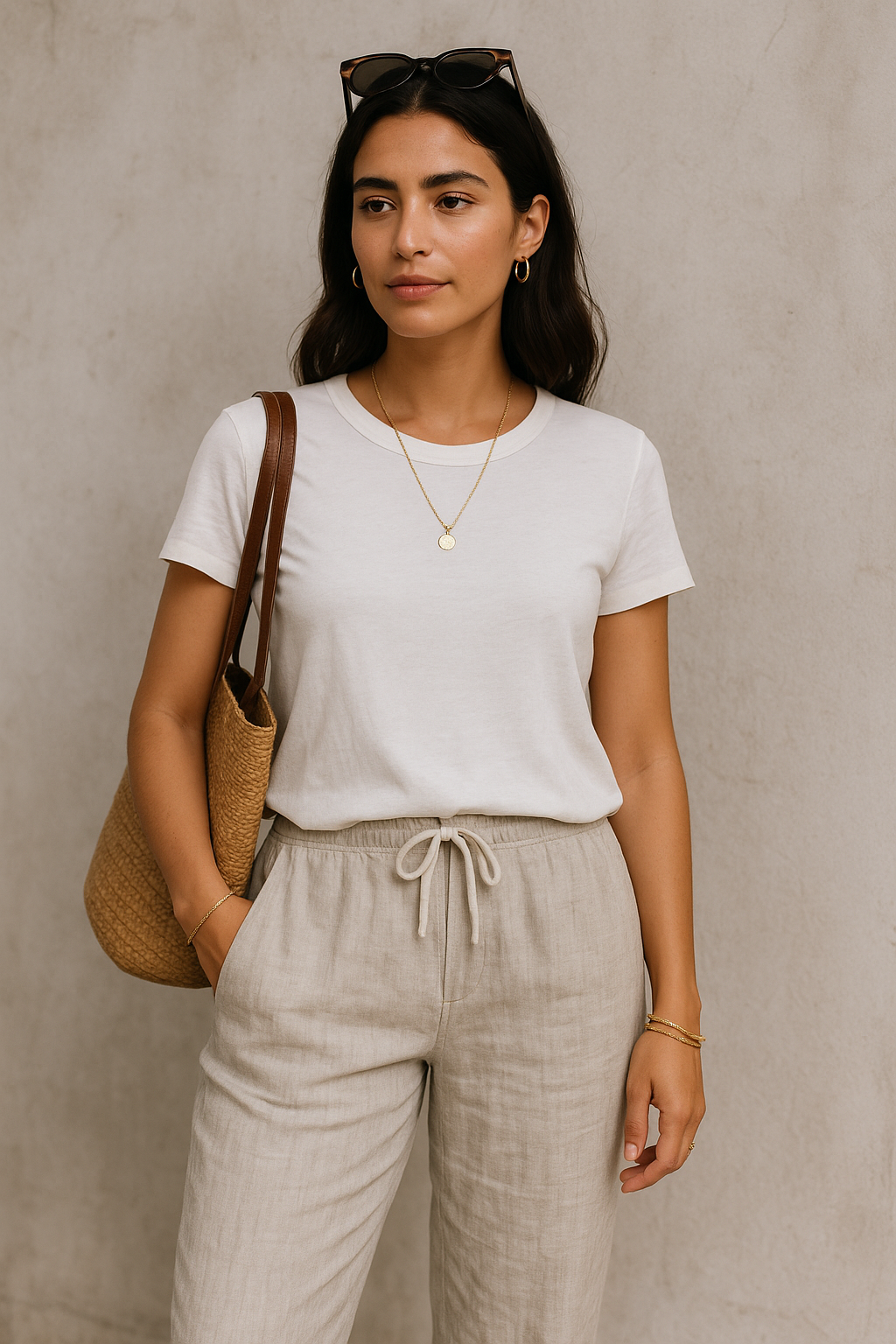 Belle Étoile Nice™ | Pantalon automnal coton – taille élastique & cordon, casual chic