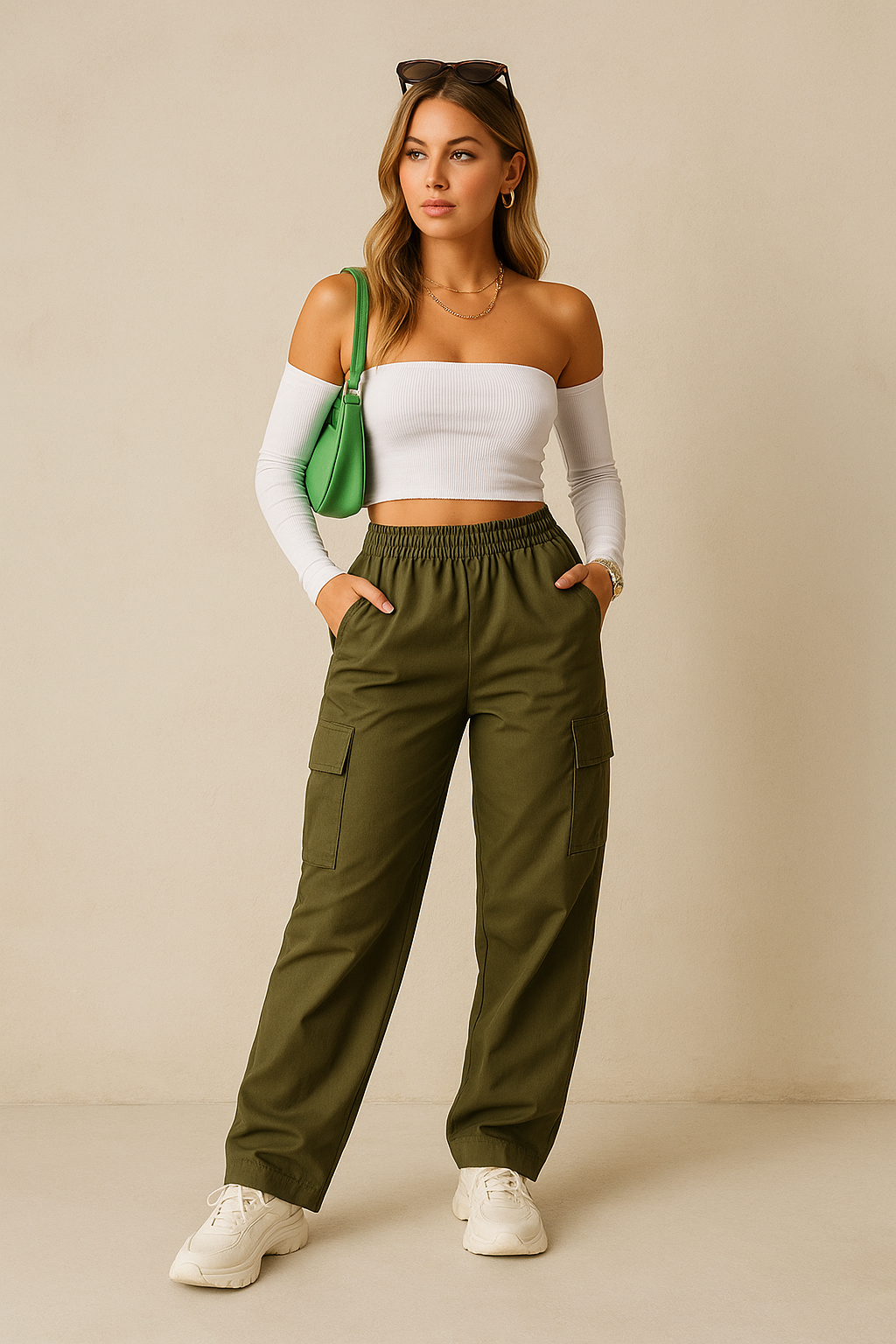 Belle Étoile Nice™ | Jogger cargo oversize taille haute – pantalon baggy chic femme