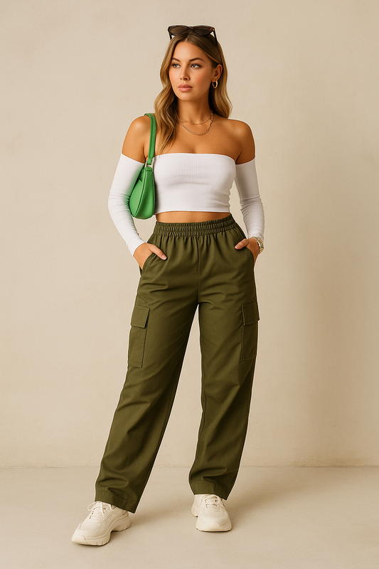 Belle Étoile Nice™ | Jogger cargo oversize taille haute – pantalon baggy chic femme