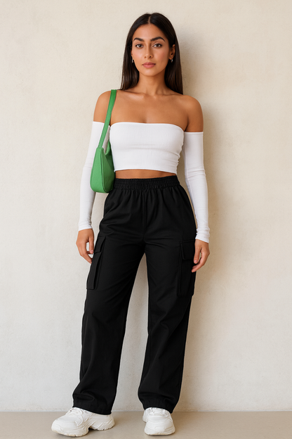 Belle Étoile Nice™ | Jogger cargo oversize taille haute – pantalon baggy chic femme
