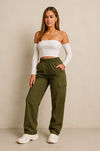 Belle Étoile Nice™ | Jogger cargo oversize taille haute – pantalon baggy chic femme