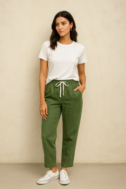 Belle Étoile Nice™ | Pantalon automnal coton – taille élastique & cordon, casual chic
