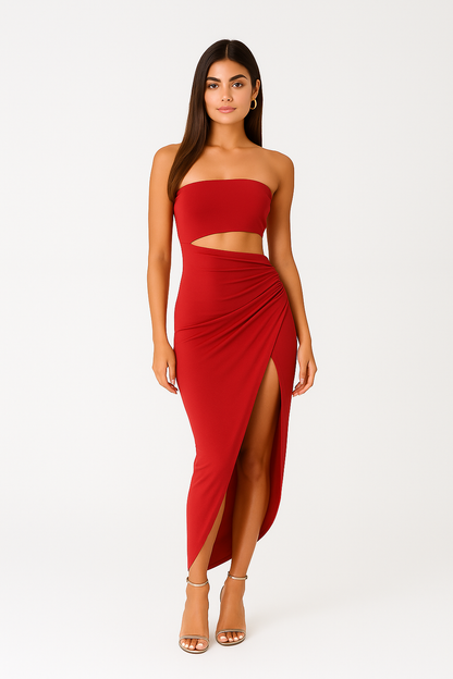 Belle Étoile Nice™ | Bandeau en satin soyeux avec découpe élégante et jupe fendue taille haute.