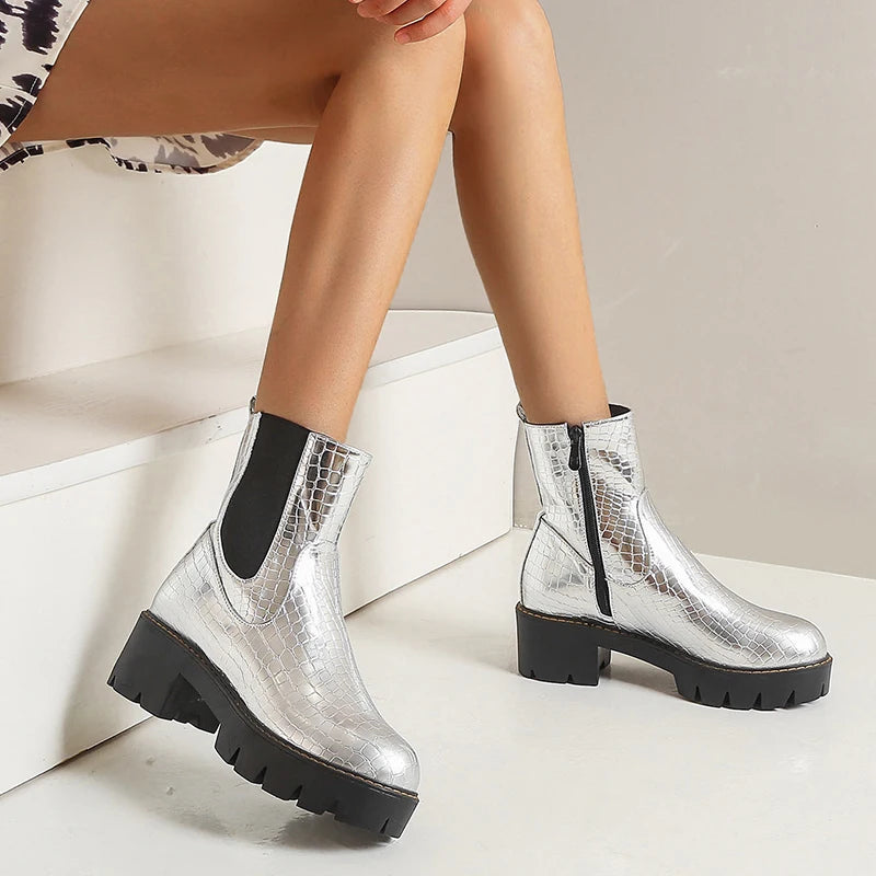 Belle Étoile Nice™ | Bottines Chelsea Femme en Similicuir avec Semelle Plateforme
