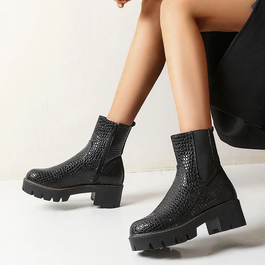 Belle Étoile Nice™ | Bottines Chelsea Femme en Similicuir avec Semelle Plateforme