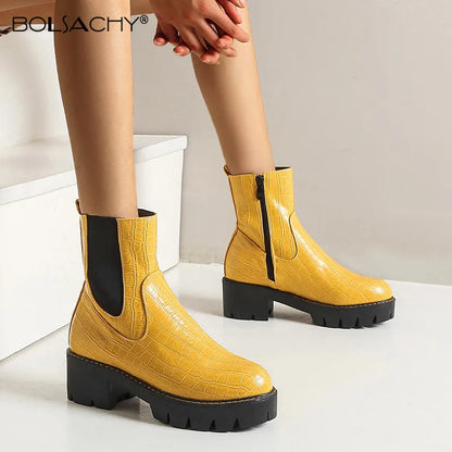 Belle Étoile Nice™ | Bottines Chelsea Femme en Similicuir avec Semelle Plateforme