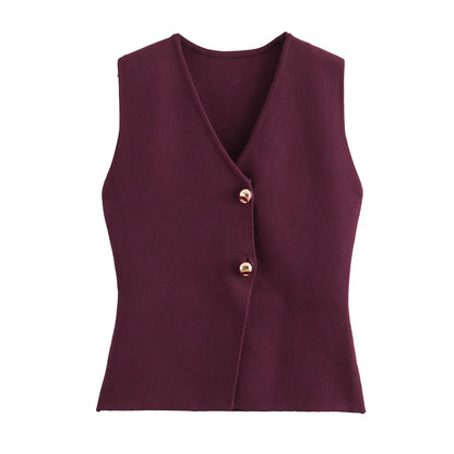 Belle Étoile Nice™ | Gilet court sans manches en maille – crop top boutonné, automne