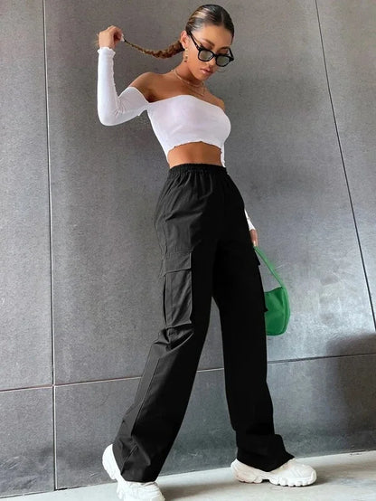 Belle Étoile Nice™ | Jogger cargo oversize taille haute – pantalon baggy chic femme