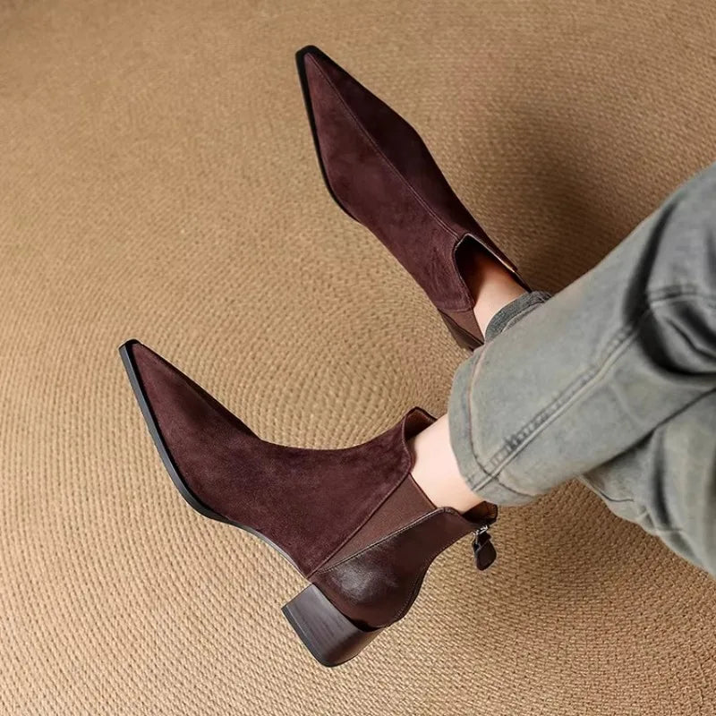 Belle Étoile Nice™ | Bottines Femme à Talons Épais avec Fermeture Éclair Arrière