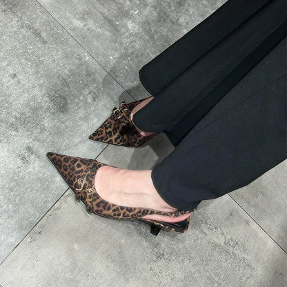 Belle Étoile Nice™ | Slingbacks Léopard à Bout Pointu et Talon Bas