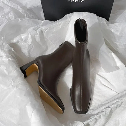 Bottines Femme Vintage à Talon Épais – Bout Carré et Chaudes