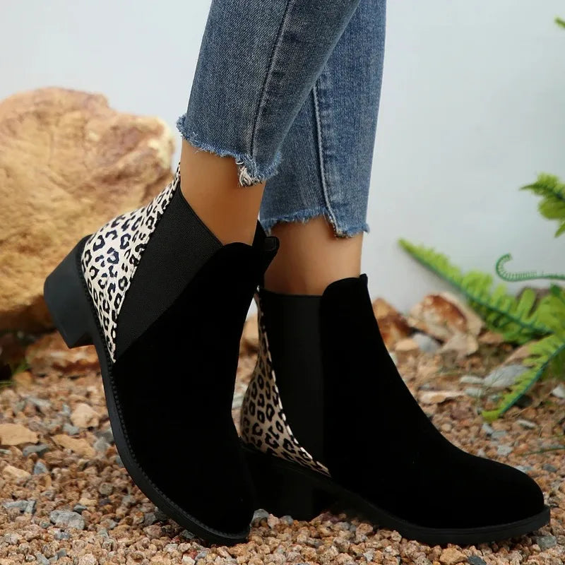 Belle Étoile Nice™ | Bottines Femme Imprimé Léopard à Talons Bas Style Rétro