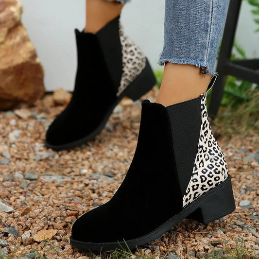 Belle Étoile Nice™ | Bottines Femme Imprimé Léopard à Talons Bas Style Rétro