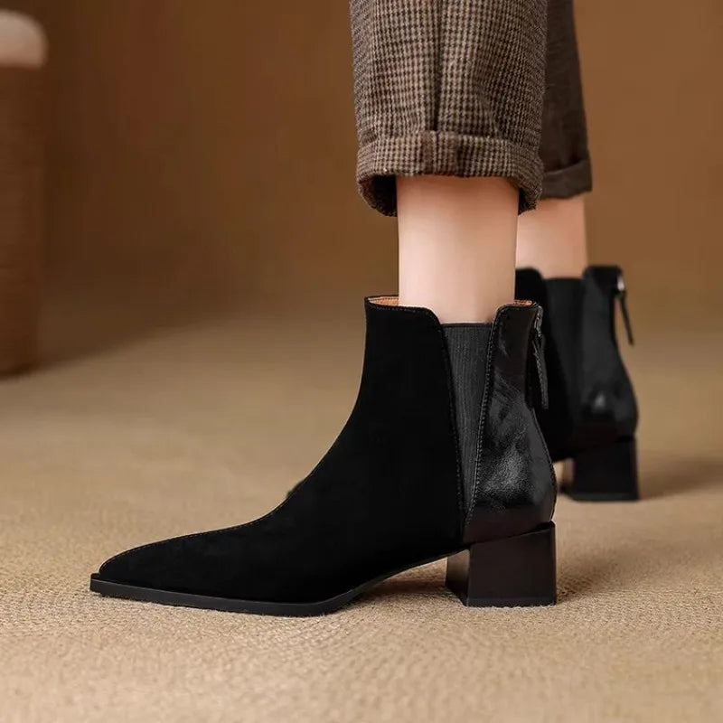 Belle Étoile Nice™ | Bottines Femme à Talons Épais avec Fermeture Éclair Arrière