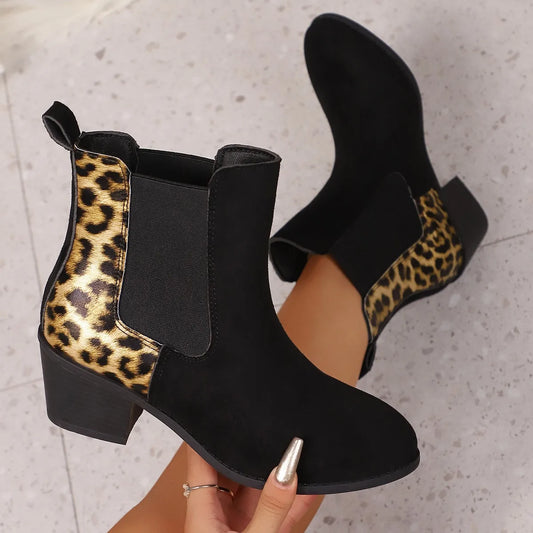 Belle Étoile Nice™ | Bottines Femme Léopard à Talons Carrés et Bout Rond