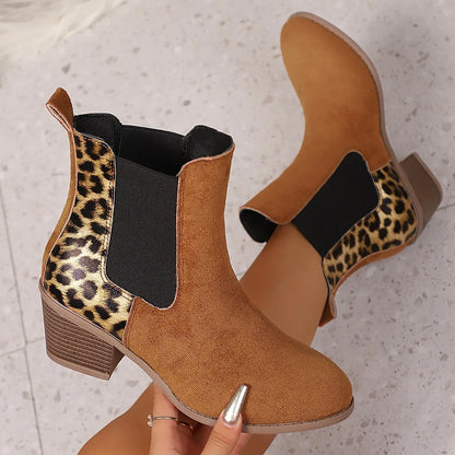 Belle Étoile Nice™ | Bottines Femme Léopard à Talons Carrés et Bout Rond