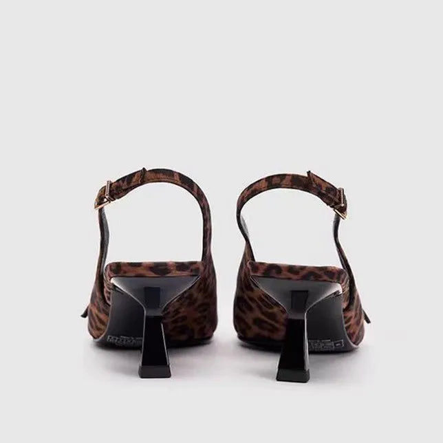 Belle Étoile Nice™ | Slingbacks Léopard à Bout Pointu et Talon Bas