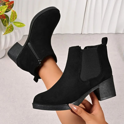 Belle Étoile Nice™ | Bottines Femme en Suédine à Talons Carrés avec Fermeture Éclair