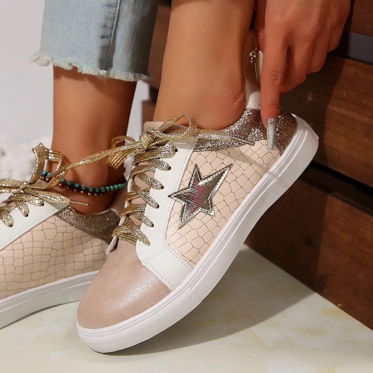 Belle Étoile Nice™ | Baskets Femme à Lacets Confortables avec Motif Étoile
